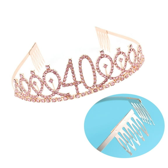 MLINS 1PC Rhinestone Crown with Alloy Insertion Hair Comb Decorative Crown Hair for 40th Birthday (Rose Gold)
