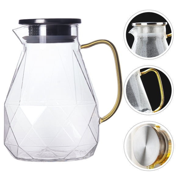PTOOTP Large Glass Tea Pitcher with Stainless Steel Lid, Portable Water Dispenser for Home and Kitchen, Stylish, , Easy-to-Clean Design