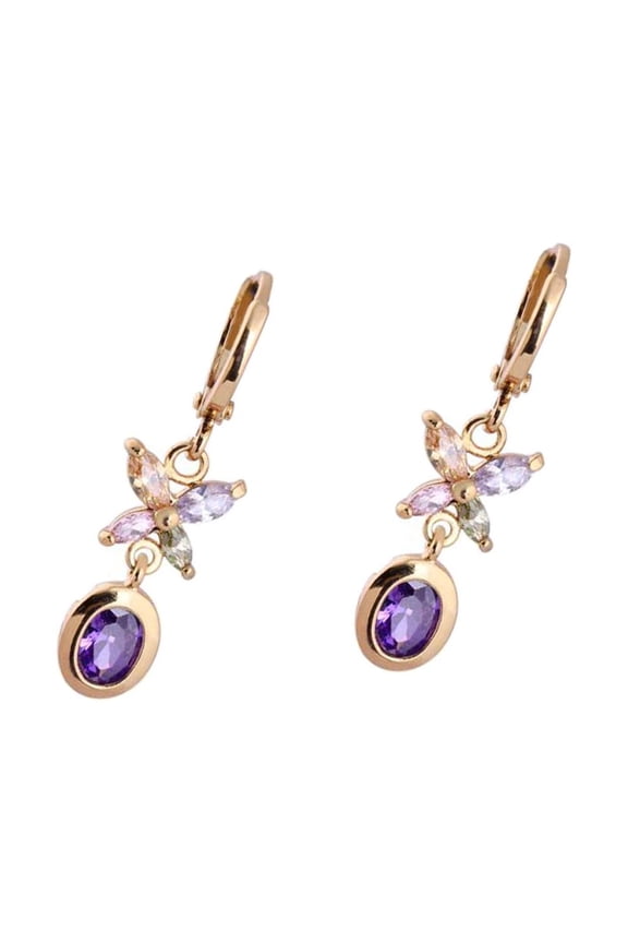 1Pair Women Purple Zircons Earrings Simple Hanging Ear Rings Ear Studs Jewelry Decor Gift for Party Wedding Festival Birthday