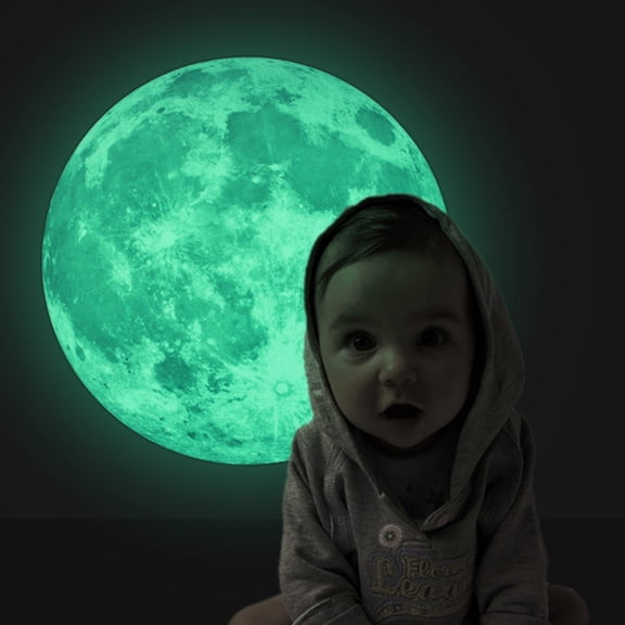 MLINS 1Pc Green Light Luminous Moon Wall Sticker Removable Wallpaper Bedroom Decor
