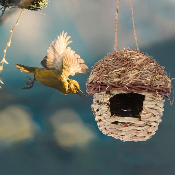 MLINS 1Pc Handmade Weaving Bird Nest Decorative Bird House Garden Decoration (Khaki)