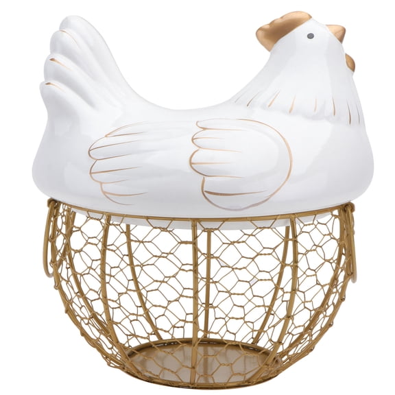 MLINS 1Pc Metal Fruit and Vegetable Storage Basket with Chicken Lid