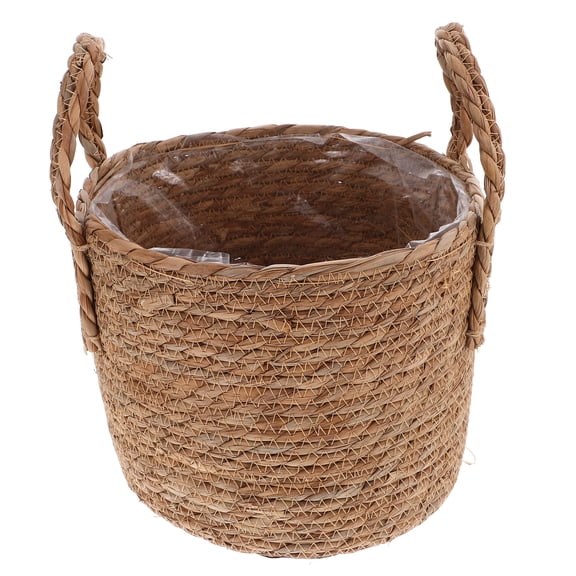 MLINS 1pc Home Decor Retro Storage Straw Flowerpot Multipurpose Flower Planter (25CM)