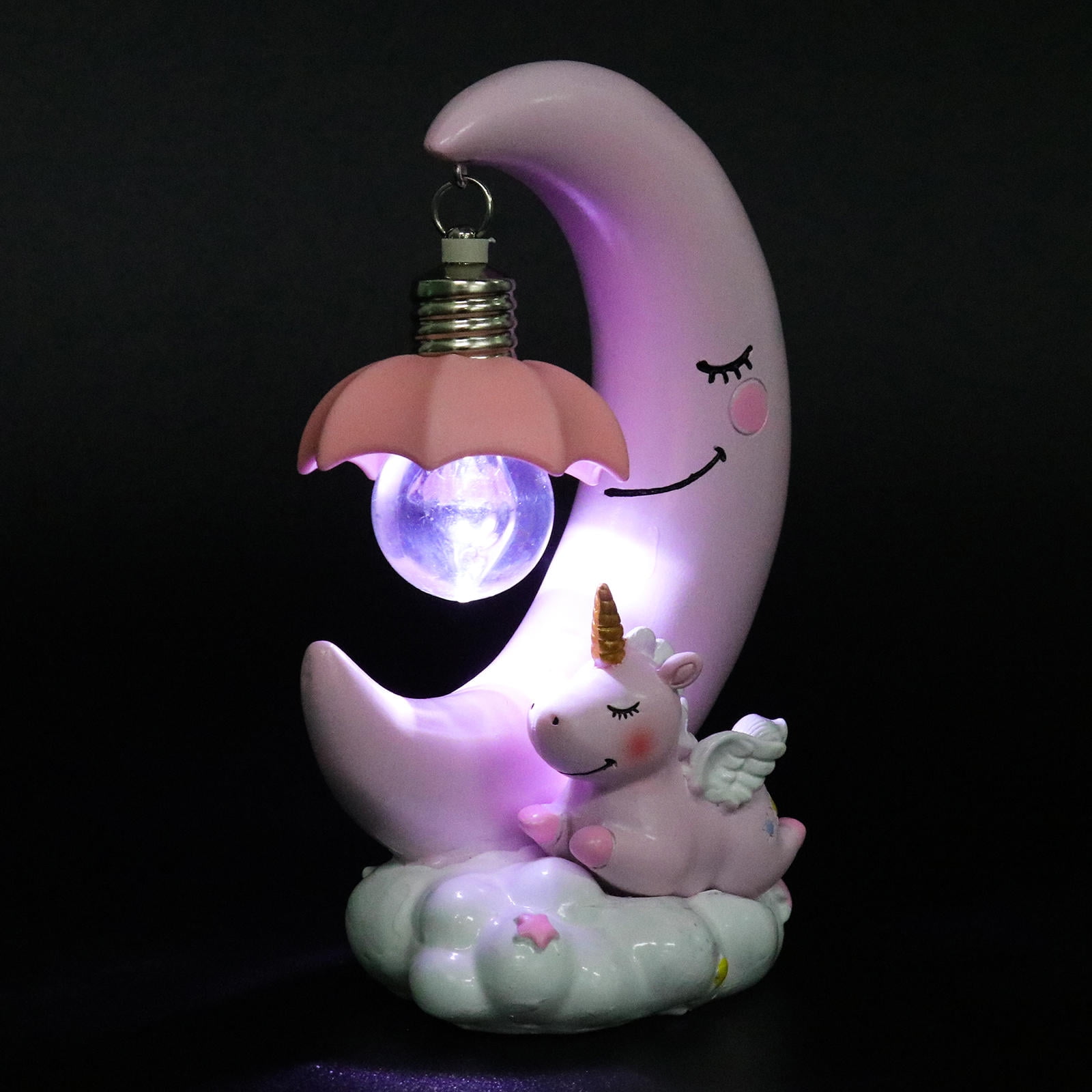 MLINS 1pc Resin Cartoon Unicorn Moon Night Lamp Bedside Decor Gift