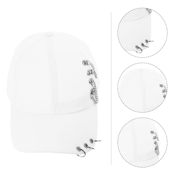 DINHEAROM 1Pc Outdoor White Baseball Sun Hat with Peaked Design and Chain Decoration