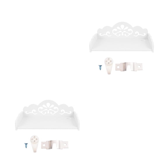 MLINS  2 PCS Simple Style Storage Rack Hollow-out Shelf Wall Floating Shelves Hanging Saver White