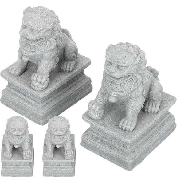 MLINS 2 Pair of Guardian Lion Statues Chinese Style Figurines Miniature Landscape Decor