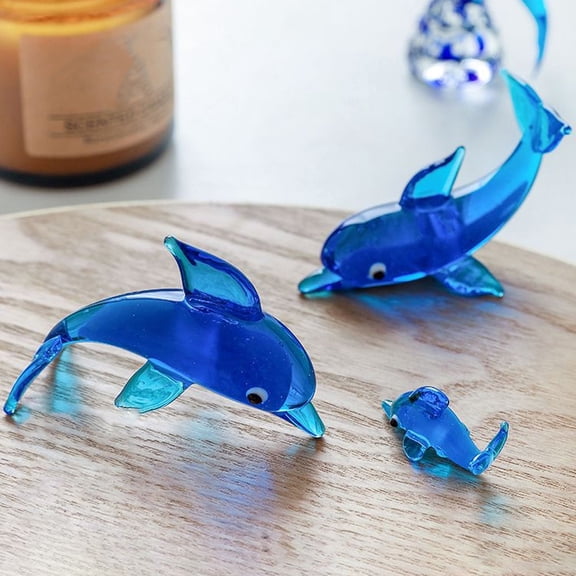 MLINS 2 Pc Crystal Dolphin Figurines Ornament Home Decor Small Blue