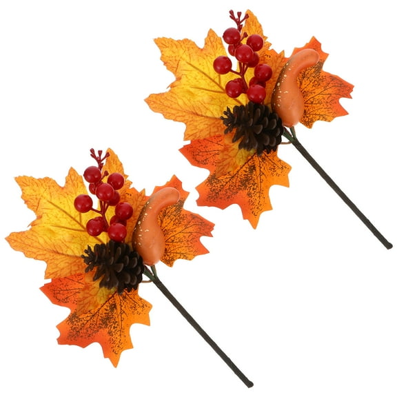 MLINS 2 Pcs Autumnal Picks Maple Leaves Branches Design Berries Decoration 24.5X15cm