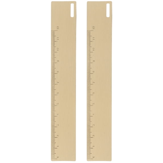 DINHEAROM 2Pcs Golden Metal Rulers for Measuring and Drawing with Creative Bookmark Design