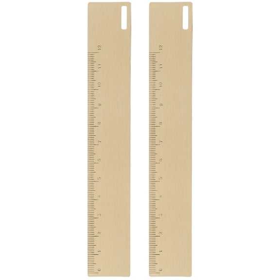 DINHEAROM 2Pcs Golden Metal Rulers for Measuring and Drawing with Creative Bookmark Design