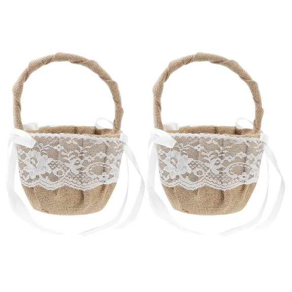 MLINS 2 Pcs Burlap Wedding Basket Lace Flower Bridal Elegant Bride