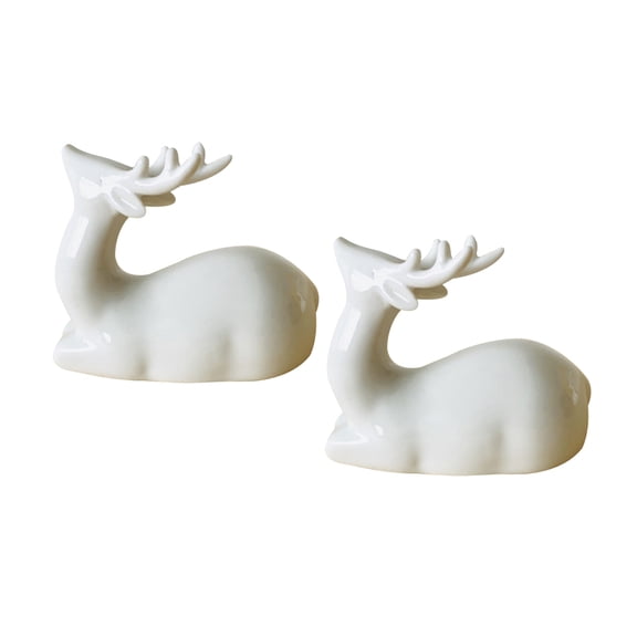 MLINS Set of 2 Ceramic Deer Figurines White Ornaments for Home Decor, Shop Display, 10.5x10x5.5cm