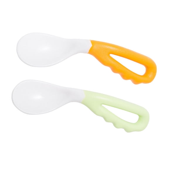 DINHEAROM 2-Piece Feeding Spoon Set with Soft Curved PP Tips, Ideal for Learning and Mealtime