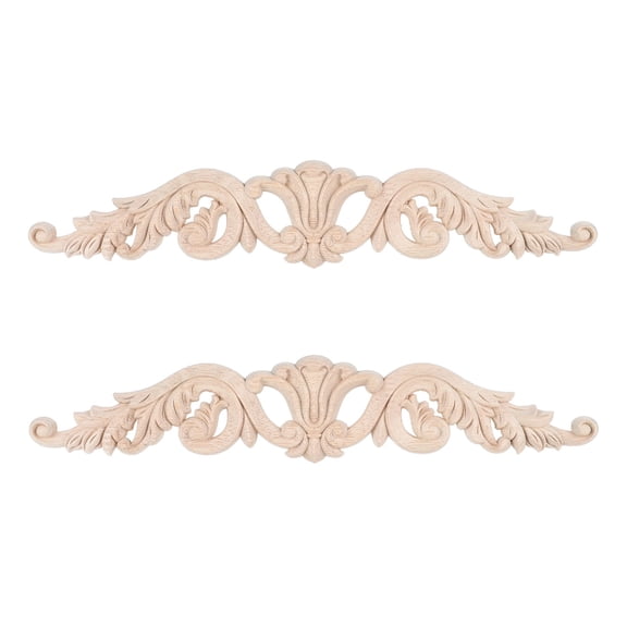 DINHEAROM Beige Chinese Style Wood Carved Onlay Applique for Cabinet Door Decor Set of 2 Synthetic Material