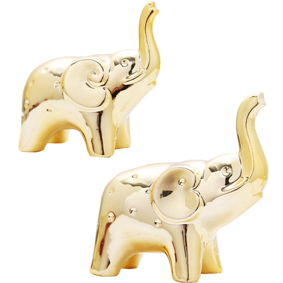 MERRYHAPY Ceramic Elephant Figurine Golden 2Pcs