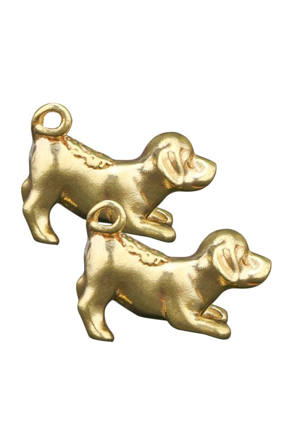 Golden Brass Dog Keychain Charm Antique Design Decorative Pendant 2Pcs