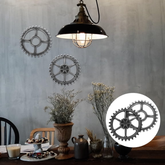 MLINS 2 Pcs Gear Wall Decoration Vintage Rustic Decorations Accessories Black