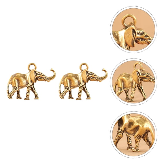 FONWILYO 2Pcs Golden Copper Elephant Desktop Decor Creative Home Adornment Table Ornament