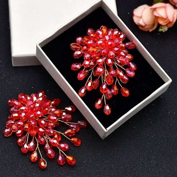 MLINS  2 Pcs Jewelry Shoe Accessories Bride Charms Bridesmaid Shower Clips Rhinestone Red