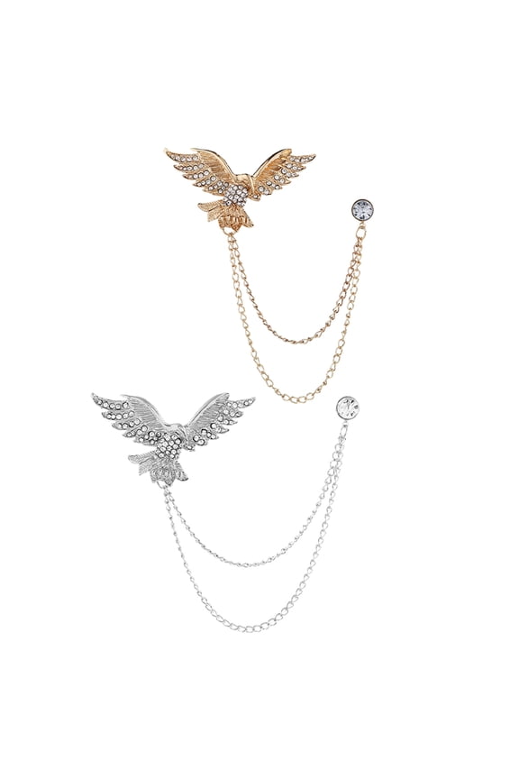 Elegant Rhinestone Eagle Brooch Pin with Chain Tassel for Suit Shirt Collar Accessories Assorted Color