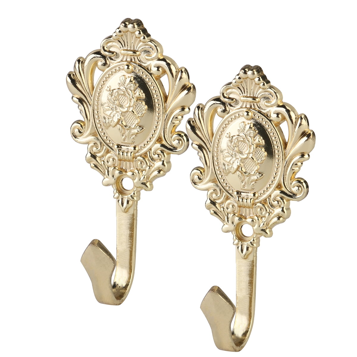 Elegant Golden Zinc Alloy Rose Pattern Curtain Tieback Hooks