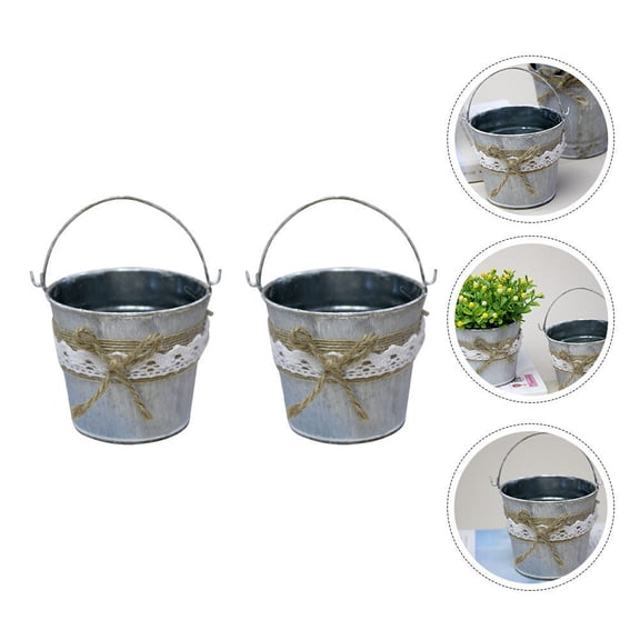 MLINS 2 Pcs Shape Retro Tin Flower Bucket Indoor Decoration Vintage Buckets
