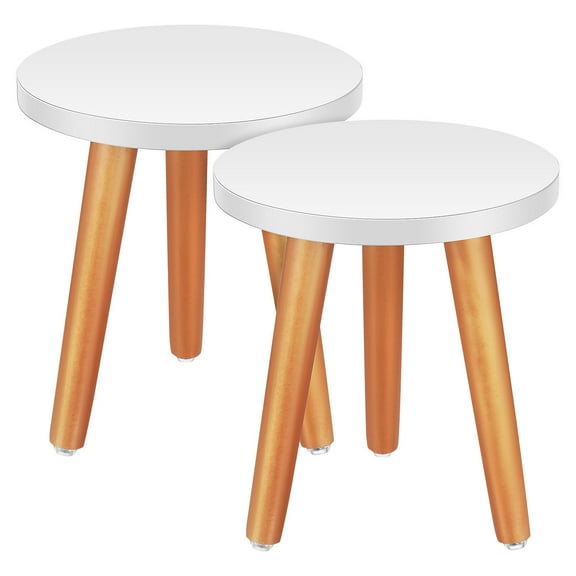 HEALEEP Wood Pot Stool White Round Shape 2Pcs 8.7In Diameter