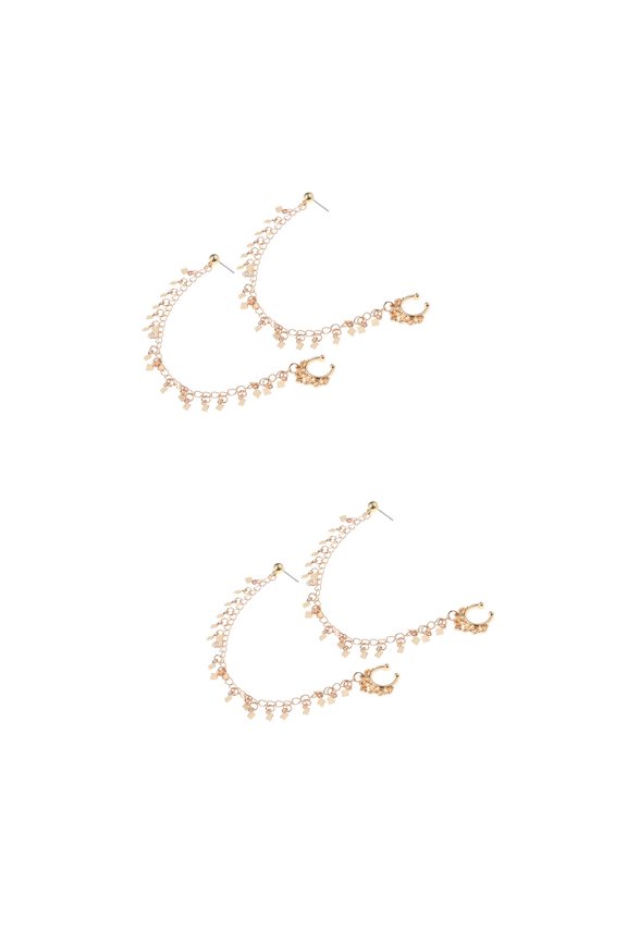 2 Pieces Geometric Ear Drop Chain Earring Piercing Jewelry Golden