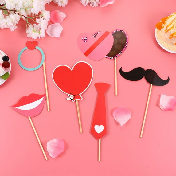 MLINS 2 Set Heart Theme Photo Props Set Paper Handheld Easter Party Photo Booth Props Set Photography Accessories Party Supplies