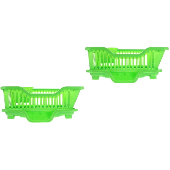 HEALEEP Kitchen Dish Drying Rack Basket Set of 2, Abs Plastic, Green, 17.5 x 9.4 x 7.1 Inches