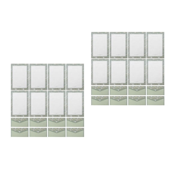 DINHEAROM Vintage Floral Stationery Set with Lined Writing Paper and Envelopes, Light Green, Perfect for Wedding Invitations, 2 Sets