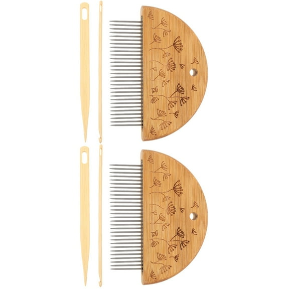 MLINS 2-Piece Wooden Comb Set for Weaving and Crochet Crafts, Wood Weaving Tools for Handmade Projects