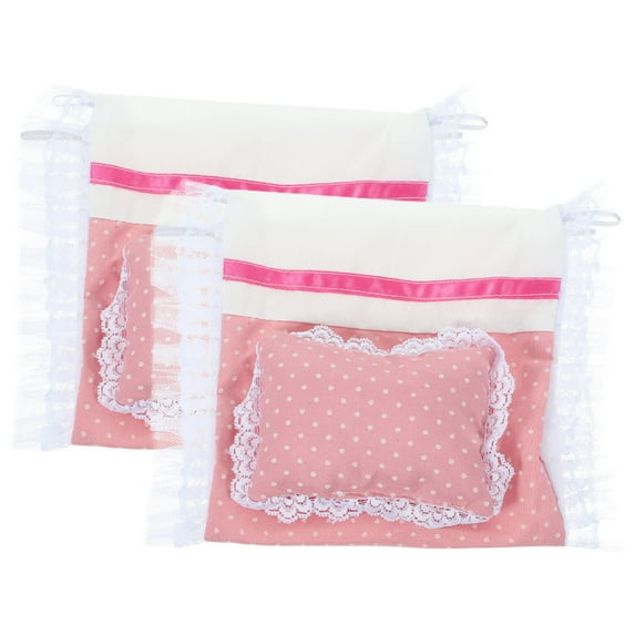 MLINS 2-Piece Dollhouse Bedding Set with Miniature Pillow and Quilt, Mini Bed Supplies for Dollhouse Bedroom Accessories