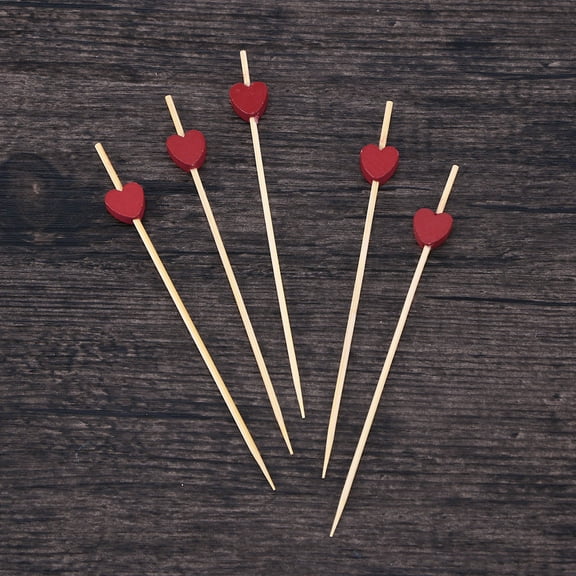 MLINS 200 Pcs 12 cm Cocktail Picks Creative Handmade Heart Shape Bead Appetizer Picks Fruit Toothpicks Party Supplies (Red)
