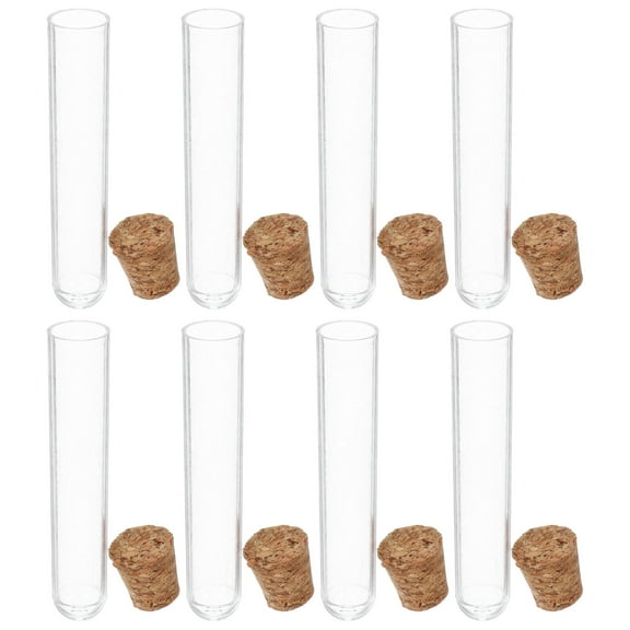 MLINS 20pcs Plastic Disposable Test Tubes Clear Flat Test Tubes with Cork Stoppers for Plants Scientific Experiments Salt and Candy Storage