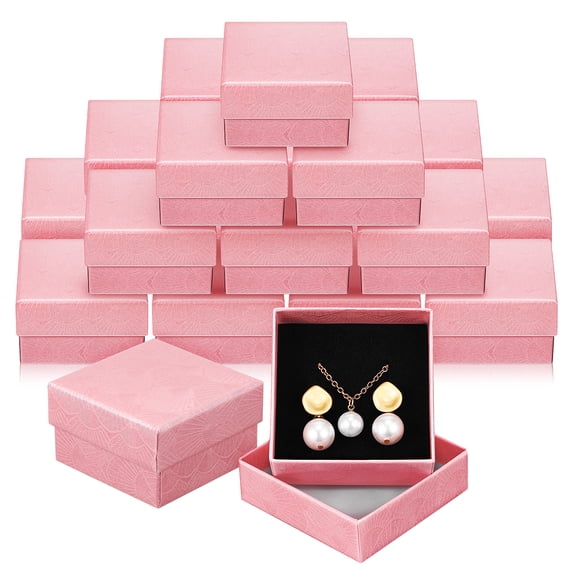 TEHAUX Pink Paper Jewelry Storage Case with Black Sponge for Rings and Accessories 24 Pcs