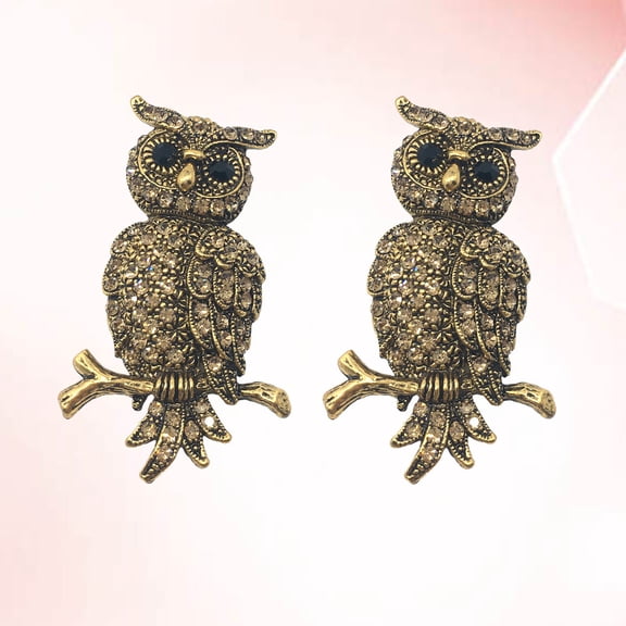 MLINS 2PCS Brown Crystal Owl Brooch Pin Rhinestone Animal Design Breastpin Jewelry for Decoration Banquet Party