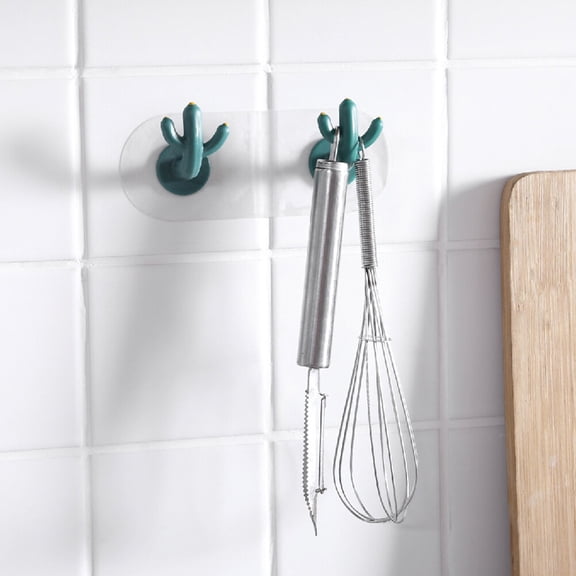 MLINS 2PCS Punch Free Hangers 2 Hooks Cactus Shape Multifunctional Wall Hooks Adhesive Hooks