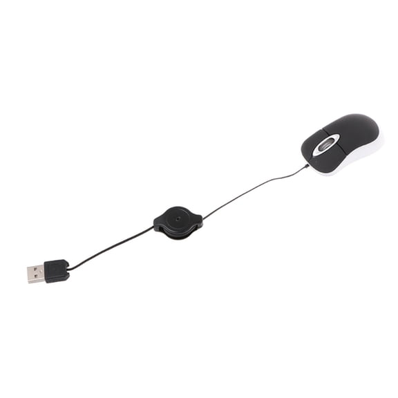 MLINS 2Pc Mini Compact Travel Optical Mouse with Retractable Cord for Black Plug and .94