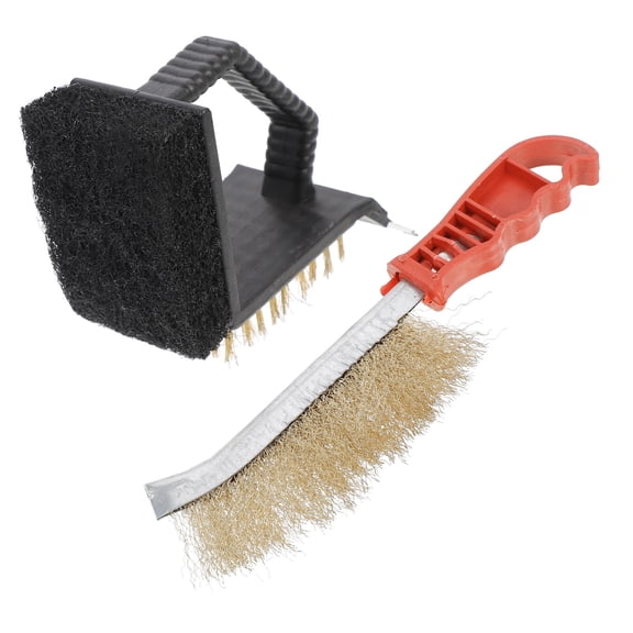 MLINS 2Pcs BBQ Grill Cleaning Brush Copper Wire Multifunctional Home Use Scraper Grill Barbecue (Random Color)