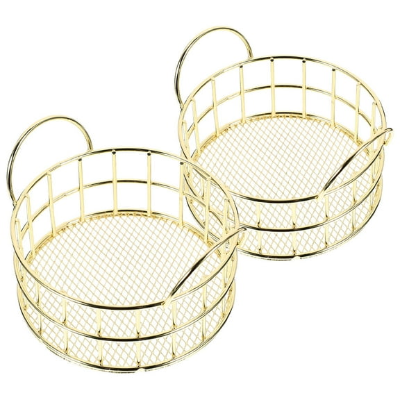 MLINS 2Pcs Metal Storage Basket Small Desk Basket Decorative Sundries Container Tabletop Organizer Storage Basket