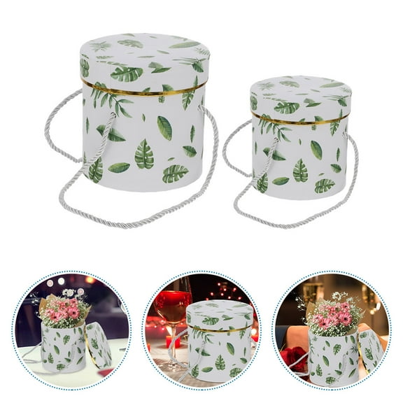MLINS 2Pcs Portable Florist Hat Boxes Gift Box Packaging Boxes Round Flower Wrapping Box