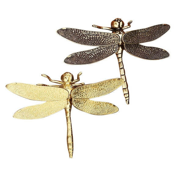 MLINS 2Pcs Realistic Metal Dragonfly Figurine Desktop Dragonfly Statue Desktop Dragonfly Figurine Desktop Animal Statue Copper Animal Statue