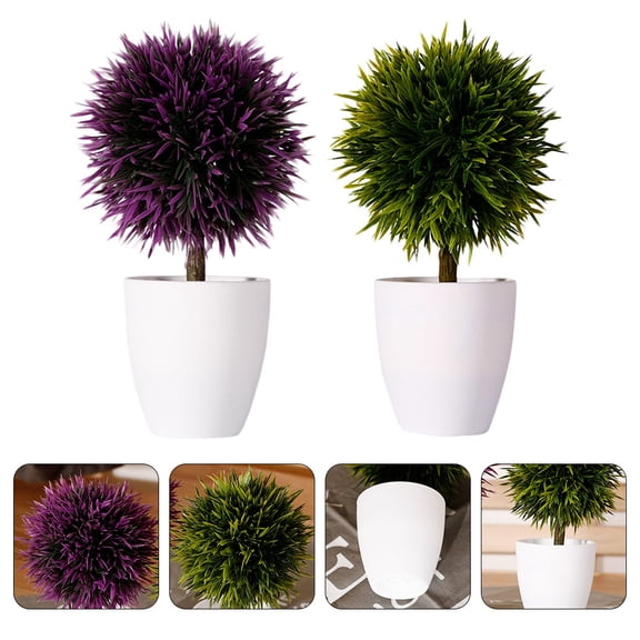 MLINS 2Pcs Round Purple Potted Plants 19x10.5Cm Plastic Paper Pulp Decorative For Household Decor