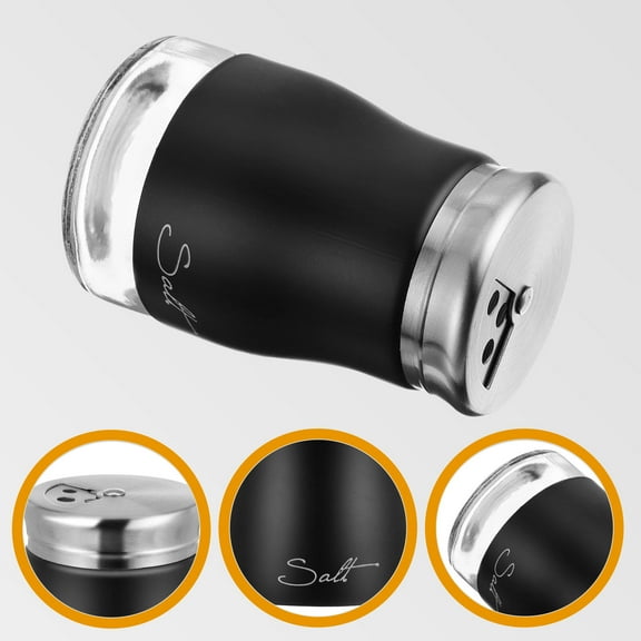 MLINS 2Pcs Salt Pepper Shakers with Stainless Steel Lid for Kitchen Use Black