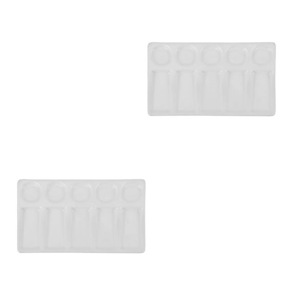 MLINS 2pcs 10-Well Rectangular Shape Porcelain Ceramic Watercolor Leak Proof Painting (White)