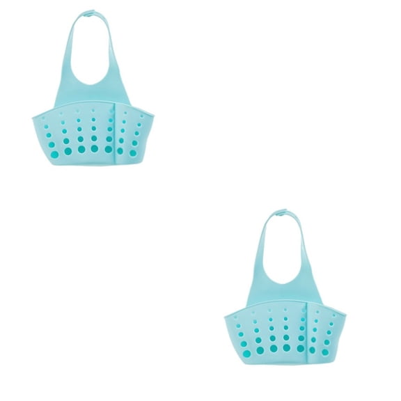MLINS 2pcs Adjustable Snap Button Kitchen Organizer Shelf Sponge Holder Basket Wash Cloth Toilet Soap Shelf kitchen Sink Hanging Storage Holder (Sky-blue)