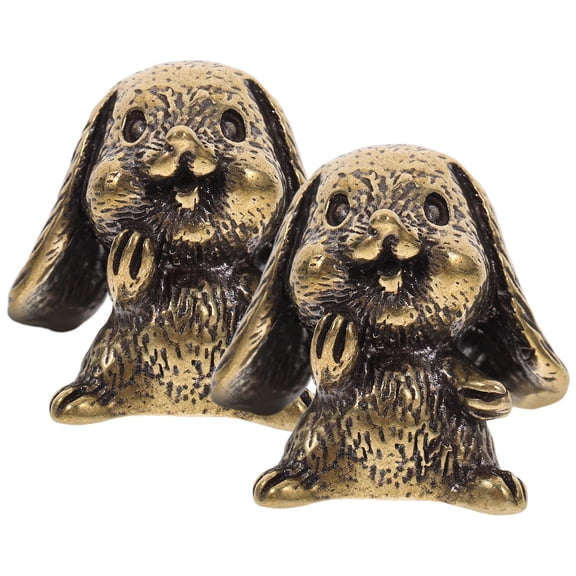 MLINS 2pcs Boho Dresser Knobs, Mini Brass Animal Figurines Unique Laughing Rabbit Drawer Handles Vintage Style Cabinet Dresser Pulls Door Handles