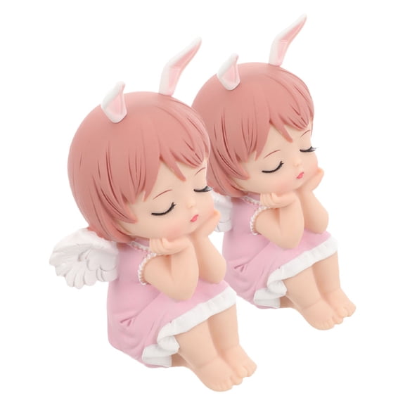 MLINS 2pcs Cute Angel Cake Toppers Baby Girl Cake Topper Figurine Girl Cake Decoration Desktop Ornament Baking Cake Ornaments for Kids Birthday Party Decorations